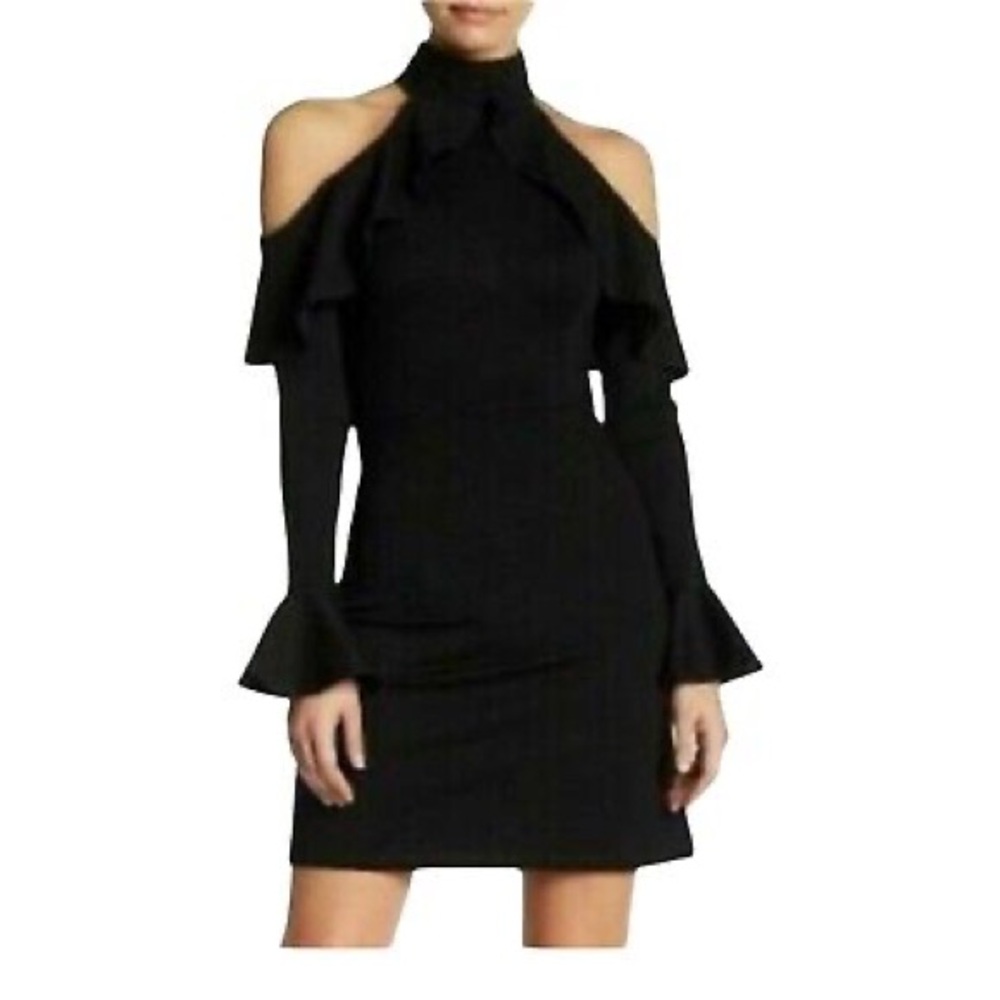 FEW MODA Elegant Black Cold Shoulder Dress